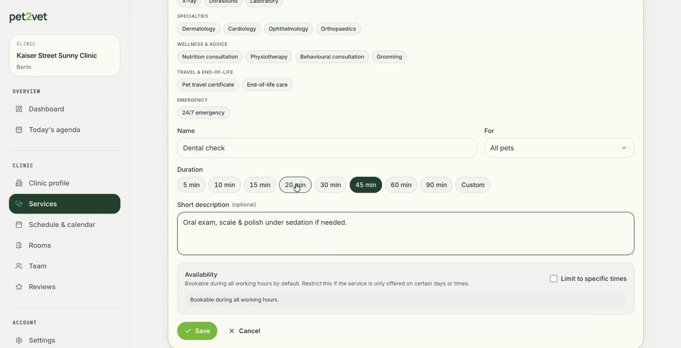 Die typische Dauer einer Leistung anpassen